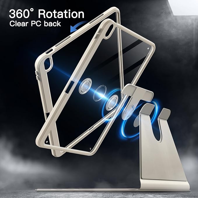 JETech Rotating Case for iPad Air 13-Inch M4/M3/M2 (2026/2025/2024) with Pencil Holder, 360 Degree Rotation Protective Stand Cover Clear Back, Auto Wake/Sleep (Starlight)