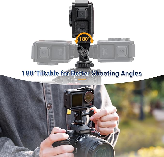2-in-1 Action Camera Hot Shoe Mount Adapter, Tripod Mount & Cold Shoe Camera Adapter for Osmo Action 5 pro 4 for GoPro Hero 13 12 11 10 9, On 1/4"-20 Tripod DSLR LED Light Selfie Stick Monopod