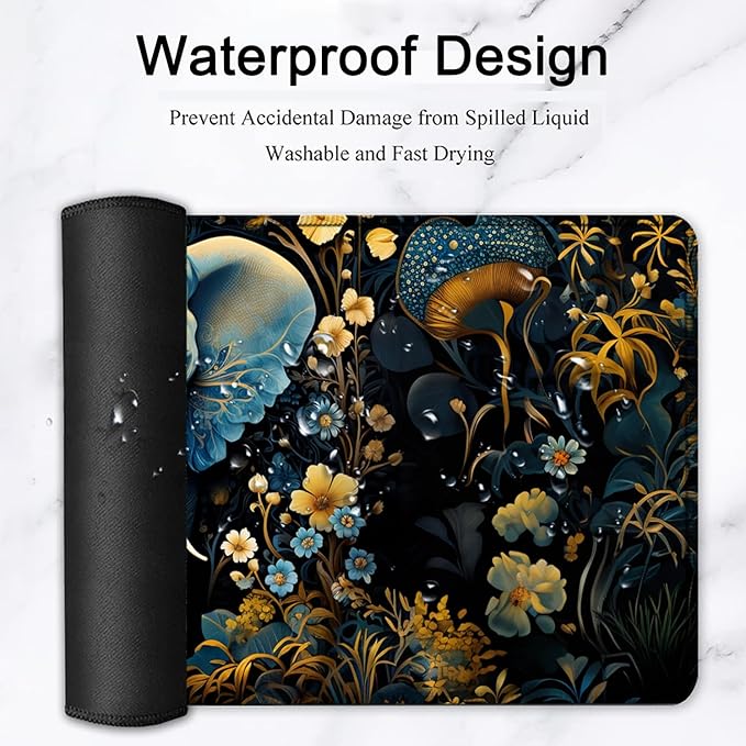 Large Mouse Pad, 31.5 x 11.8in Extended Gaming Mouse Pad with Stitched Edges, XXL Mousepad Protector Non Slip Rubber Base for Office Home Writing Mat,Flowers Ornate Elephant Pattern Black Desk Mat