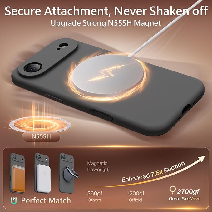 FireNova Magnetic for iPhone Air Case, Compatible with MagSafe, [Integrated Silicone Camera Control Button] [Camera Protection] Microfiber Lining Phone Case for iPhone 17 Air, 6.5", Space Gray