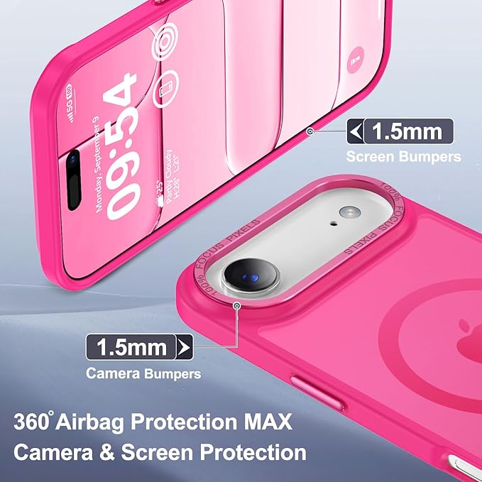 Newfuture Magnetic for iPhone Air Case [Compatible with Magsafe] [Military Grade Drop Protection] Translucent Matte Anti-Scratch Shockproof Protective Phone Cover 6.5 Inch, Hot Pink