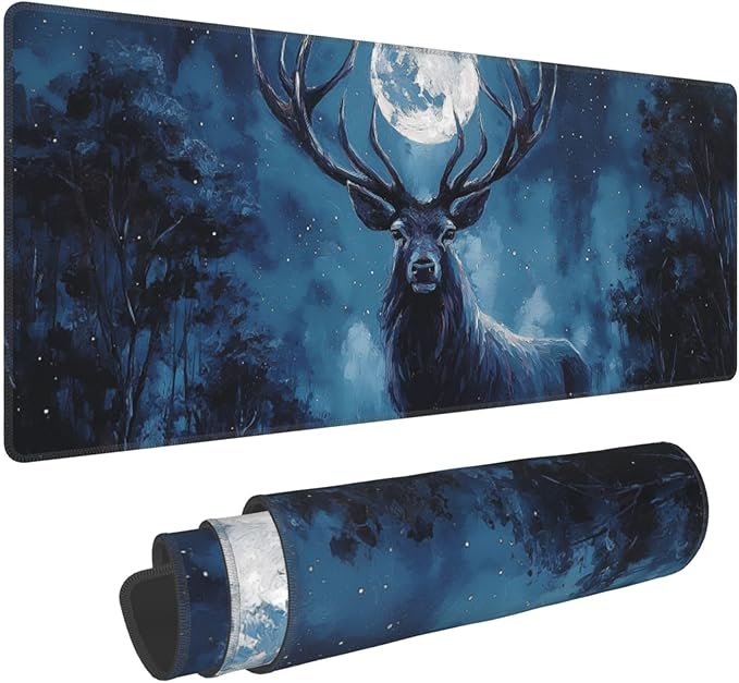 Deer Moon Mouse Pad Extended Large Gaming Mouse Pad XL Stitched Edges for Gamer Home Office 31.5 X 11.8 Inch