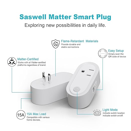 Matter Smart Plug, Work with Apple Homekit, Alexa & Google Home, WiFi Outlet with 15A/1800W Max, Voice Control, Supports Energy Monitoring by Tuya, 2.4GHz Wi-Fi Only, 4 Pack