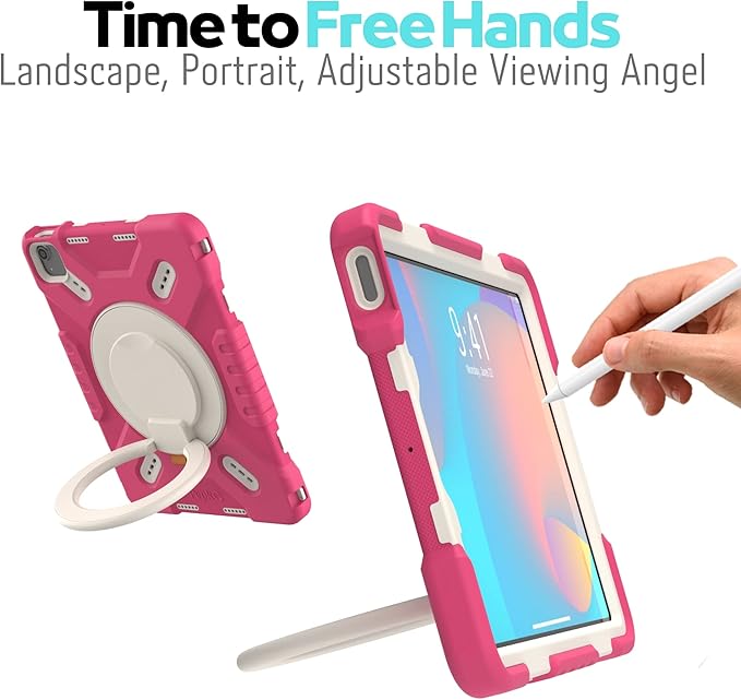 Triple Shockproof Case for iPad Air 5th/4th Generation 10.9 inch 2022/2020 and iPad Pro 11 Case 2022 2021 2020 2018 Gen, Kids Boy Girl Cover with Kickstand & Shoulder Strap (Pink)