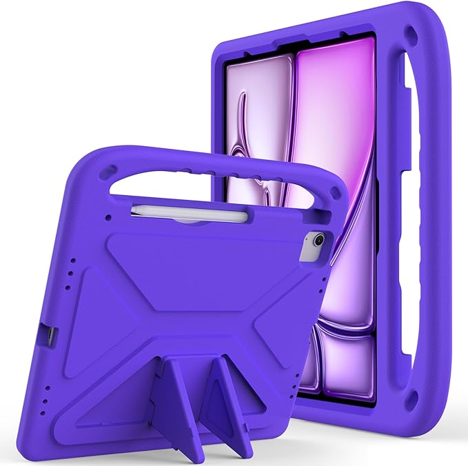 Kids Case for iPad Pro 12.9 inch Cover 6th/5th/4th/3rd Gen (2022/2021/2020/2018) with Kickstand/Handle/Stylus Pencil Holder Soft EVA Heavy Duty Shockproof Stand Girl Boy Cover, Purple