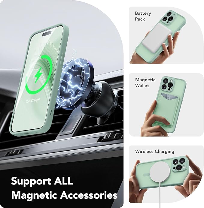 CAPRARO Magnetic for iPhone 14 Pro Case, [Compatible with MagSafe] [Full Camera Protection] Shockproof Protective Slim Translucent Matte Phone Case for iPhone 14 Pro 6.1'', Mint Green