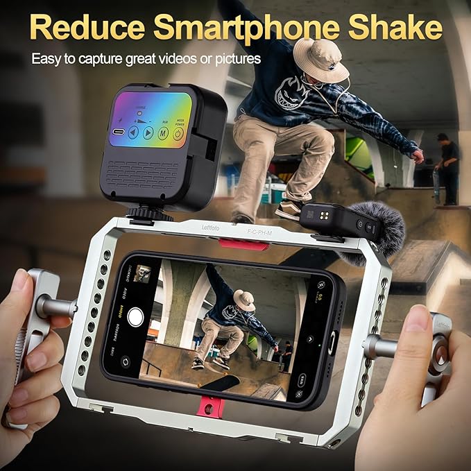 Leftfoto Metal Strong Magnetic Phone Stabilizer Cage Smartphone Rig Stand with Dual Handles for iPhone 17 16 15 14 13 12 Pro Max Mini & Magsafe Case for Samsung,for Vlogging/Video Shooting