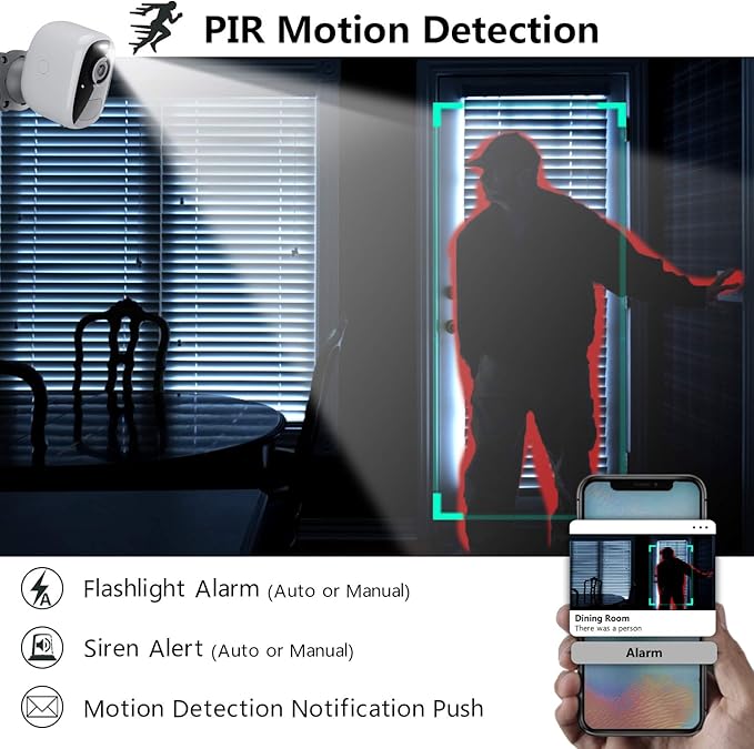 DCT Wireless Outdoor Security Camera: Magnetic Mount, Battery-Powered, 2K Color Night Vision, Weatherproof, AI Motion Detection, 2-Way Audio, Spotlight & Alarm, SD/Cloud Storage, Long Battery Life