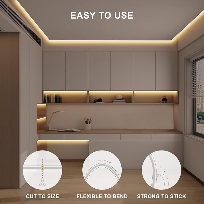 16.4ft COB Led Strip Light with Remote, 2700K Ra93+ Dimmable Bright Warm White Led COB Strip Light, White Led Strip Light for Mirror, Stair, Cabinet, Room
