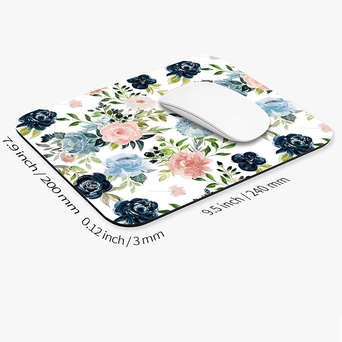 Square Mouse Pad Pretty Flowers, Personalized Premium-Textured Custom Mouse Mat Design, Washable Mousepad Cloth, Non-Slip Rubber Base Computer Mouse Pads for Wireless Mouse