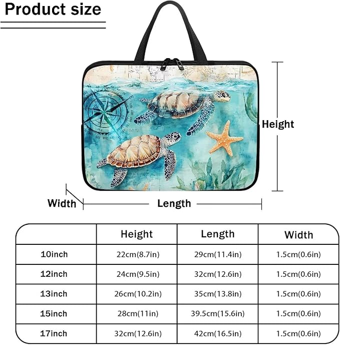 15 Inch Turtle Starfish Laptop Sleeve, Mens Womens Laptop Cover Computer Bag Tablet Carrying Case with Handle, Tote Bags Notebook Case Messenger Briefcase for Work Travel College