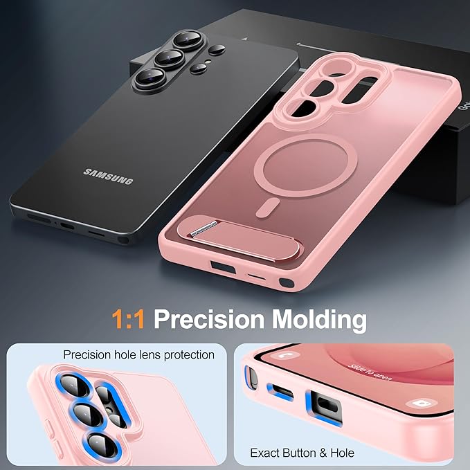 Magnetic for Samsung Galaxy S26 Ultra Case, [Compatible with MagSafe][Full Camera Protection][Built-in Invisible Kickstand] Translucent Matte Phone Case for S26 Ultra 6.9" - Pink