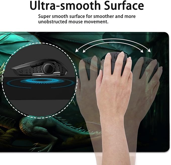 Large Mouse Pad, 31.5 x 11.8in Extended Gaming Mouse Pad with Stitched Edges, XXL Mousepad Protector Non Slip Rubber Base for Office and Home Writing Mat, Green Nature Dragon Pattern Black Desk Mat