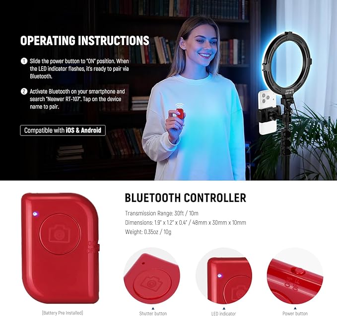 NEEWER Basics 8" RGB LED Ring Light with Tripod Stand, 7 Modes/3200-6500K/10 Dimming Levels, Phone Holder Selfie Ringlight Lighting for iPhone TikTok Vlog Makeup Video Recording Streaming, R08