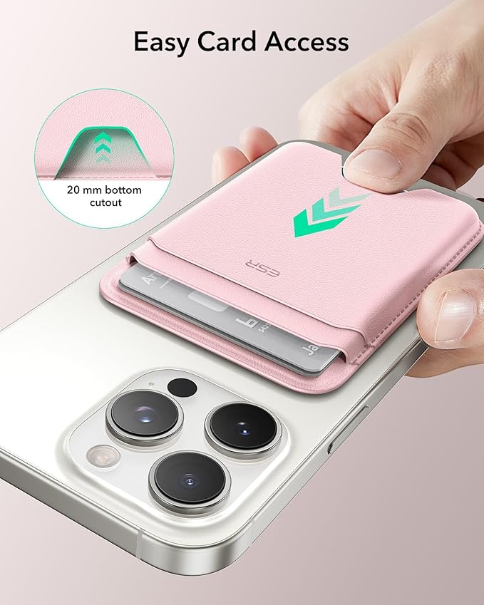 ESR for MagSafe Wallet, 5 Card Holder with RFID Blocking, MagSafe Sticker Included, Slim Magnetic Wallet for iPhone 17e/17/16/15/14/13/12 Series and Selected Samsung Devices, Not for 13/12 Mini, Pink
