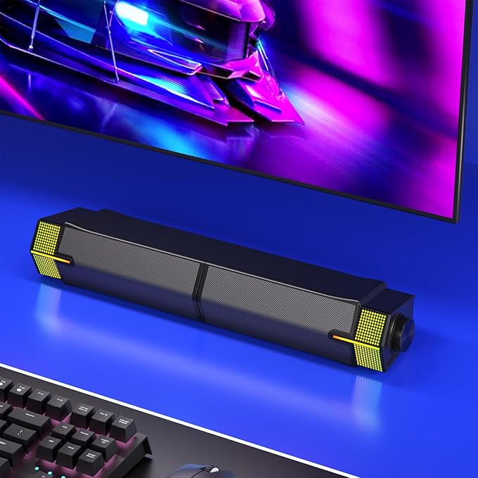 Jeecoo M20 Bluetooth Computer Speakers for PC Desktop Monitor, Gaming PC Sound Bar - Wired USB-Powered, Superb Stereo Sound, with Gradient RGB Lighting - Combine/Separate to Customize Your Desk