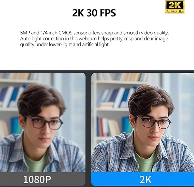 2K HD Webcam with Infrared Windows Hello Facial Recognition, Computer Camera, Privacy Cover, Noise Canceling Microphones, Laptop Webcam For Video Conferencing, Live, Streaming, Online Learning