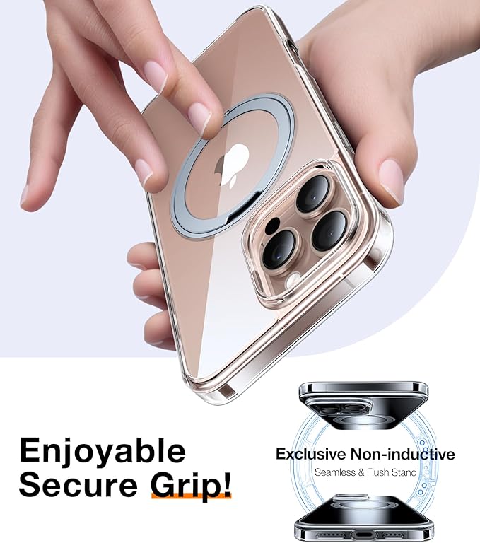TORRAS Upgraded 360 Rotatable Magnetic Ring for iPhone 16 Pro Max Case, Fit for MagSafe with Stand Ring Holder, 16FT Mil- Grade Shockproof Translucent for iPhone 16 Pro Max Phone Case Ostand, Clear