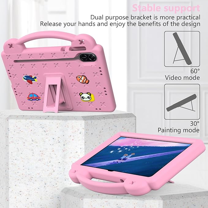 AKABEILA Compatible with Honor Pad X8a 2024/Pad X9 11 inch 2024/Infinix Xpad 11 inch X1101 2024 Tablet Case, Kids Shockproof Protective Case with Shoulder Strap & Stand Handle Pink