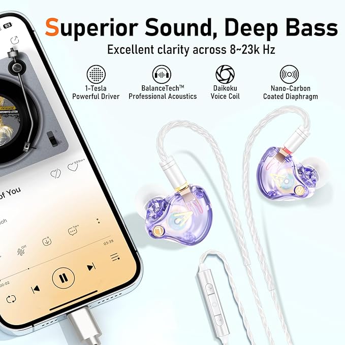 Vibes 202MC USB-C Wired Earbuds - USBC HiFi in Ear Headphones for iPhone 17/16/15 - Noise Isolating Ear Buds w/ Mic - Clear Sound, Deep Bass & Comfort-Fit Earphones - Silver Plated Cord, Carrying Case