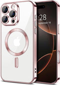 Hython Magnetic Clear for iPhone 16 Pro Case with Camera Lens Protector [Compatible with MagSafe] Luxury Plating Edge Slim Soft TPU Cover Protective Phone Case for iPhone 16 Pro 6.3", Pink