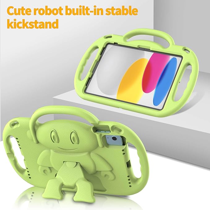 Kids Case for iPad 11th Generation (A16) 11" 2025 & 10th Gen 10.9" 2022 & iPad Air 11" 2025/2024 & Air 5th/4th Gen & Pro 11, Protective Cover with Shoulder Strap Handle Stand, Lime Green