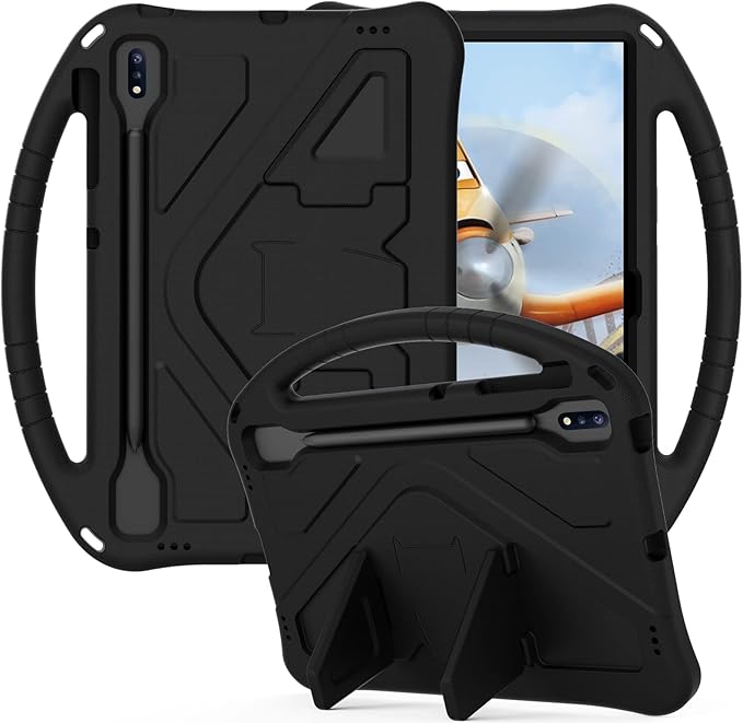 Kids Case for Samsung Galaxy Tab S10 Lite/S10 FE/S9 FE 10.9"/Tab S9/S8/S7 11", Techcircle Light Weight Shock Proof EVA Foam Handle Rugged Stand Protective Case, Black