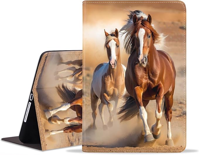 WEUIUJKILO Case for iPad (A16) 11th Generation 11 Inch 2025, iPad 10th Generation 10.9 Inch 2022, Slim PU Leather Folding Stand Smart Cover with Auto Sleep/Wake, Running Horse