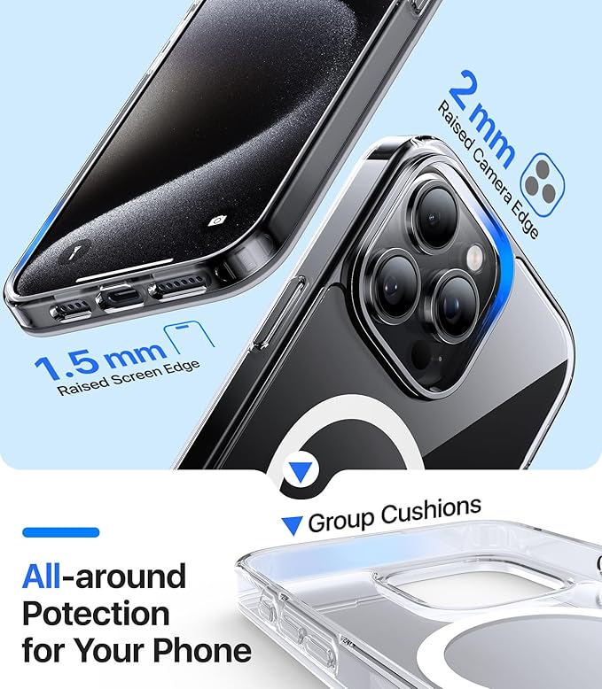 Magnetic for iPhone 15 Pro Case,[Compatible with MagSafe][Military-Grade Drop Protection][Anti-Yellowing] Shockproof Protective Translucent Matte Cover for iPhone 15 Pro Phone Case,Clear