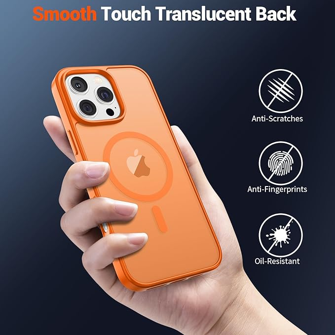 SUPFINE Magnetic for iPhone 16 Pro Max Case (Compatible with MagSafe) (Military Grade Drop Protection) Translucent Matte Shockproof Phone Cover,Starry Orange