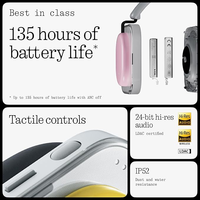 Nothing Headphone (a) 2026 New, Adaptive Active Noise Cancelling Headphones, Wireless Over Ear Bluetooth 5.4 ANC Headset with LDAC Hi-Res, 5 HD Mics Ultra Bass via APP, 135 Hours Playtime, Pink