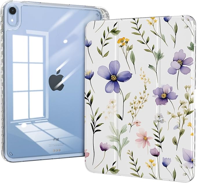 Trifold Case for iPad 10th Generation 10.9 Inch 2022 with Pencil Holder, iPad 11th Generation A16 Case 11 inch 2025, Shockproof Clear Back Cover, Auto Sleep, Purple Floral