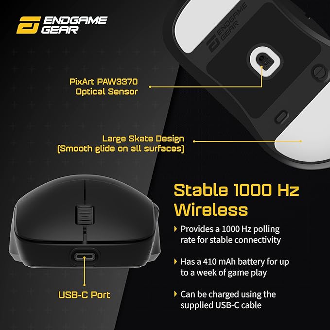 ENDGAME GEAR XM2we Wireless Gaming Mouse, Programmable Mouse with 5 Buttons and 19,000 DPI, Black