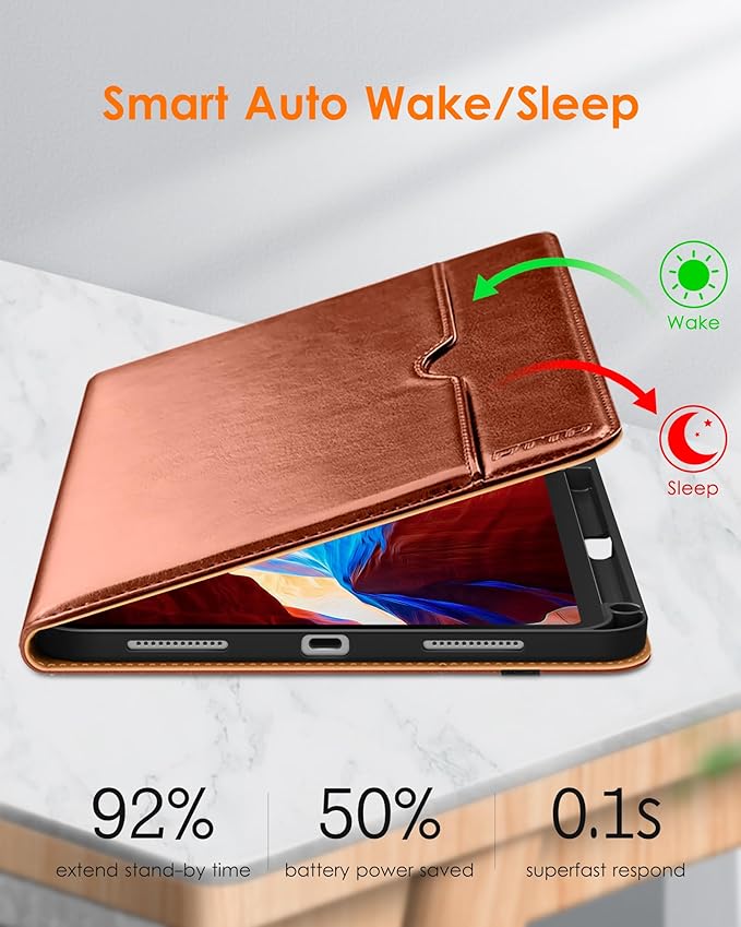 DTTO for iPad Pro 11 inch Case (M5/M4) 2025/2024, Premium Leather Business Folio Stand Cover with Pencil Holder - Auto Wake/Sleep and Multiple Viewing Angles, Brown