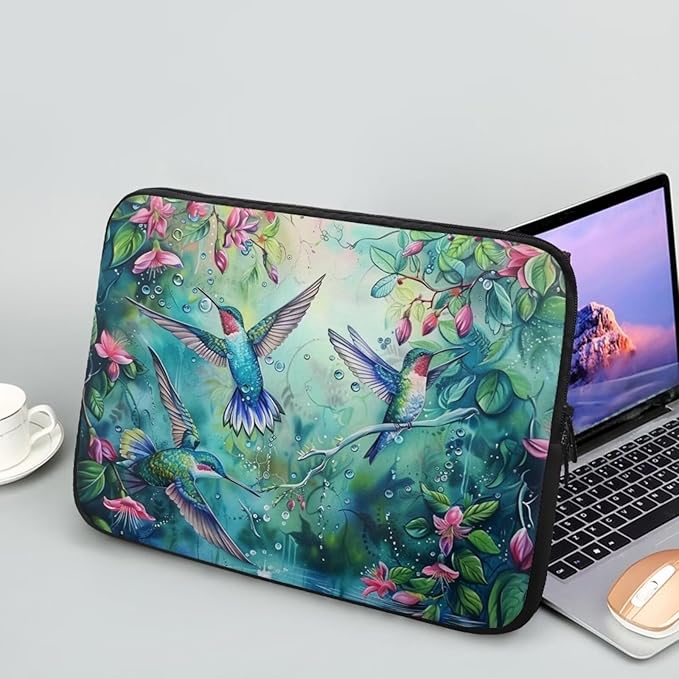 Hummingbird Flower Computer Sleeve for Women Laptop Sleeve 13 inch Neoprene Laptop Covers with Padded Compartment Lap Top Case Computer Carrying Bag