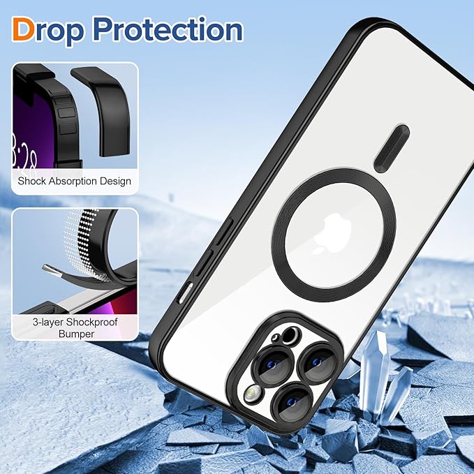 Hython Magnetic Clear for iPhone 13 Pro Case with Camera Lens Protector [Compatible with MagSafe] Luxury Plating Edge Slim Soft TPU Cover Protective Phone Case for iPhone 13 Pro 6.1", Matte Black