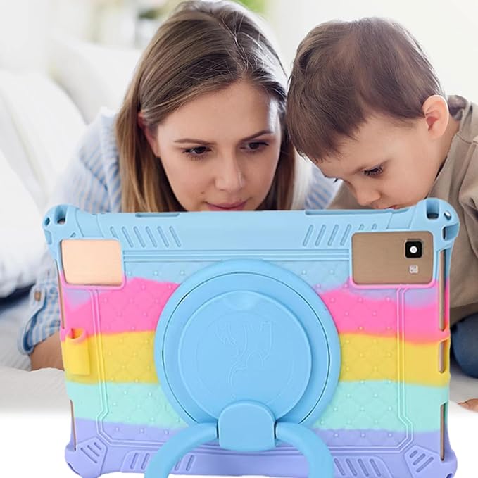 Tablet Case for TCL Tab 10 5G 10.1 Inch/TCL Tab 10S 9081X/9080G,Soft Anti-Stress Silicone Case with Rotate Stand/Pencil Holder/Shoulder Strap/Pen for TCL Tab 10.1 Inch (Colorful Light Blue)