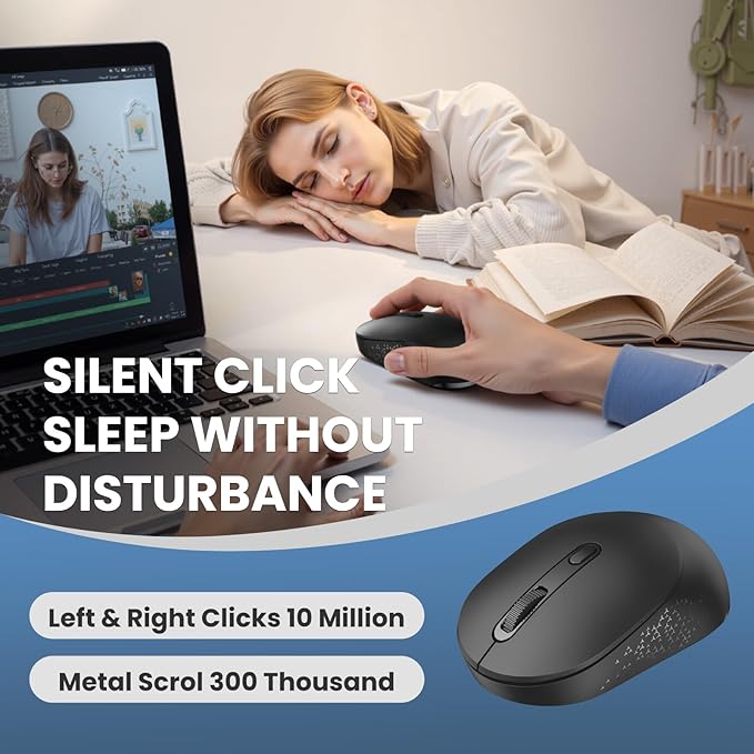 TECKNET Bluetooth Wireless Mouse, Bluetooth 5.2 & 2.4G USB-A Receiver, Compact & Portable, Silent Click, Ergonomic Symmetrical Design, 18-Month Battery, Adjustable DPI, Wide Compatibility - Black