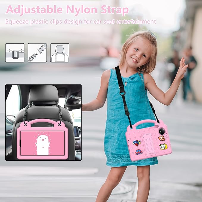 AKABEILA Compatible with Xiaomi Redmi Pad SE 8.7 4G 2024 Tablet Case, Lightweight Shockproof Protective Case with Shoulder Strap & Stand Handle & Pen Tray Pink