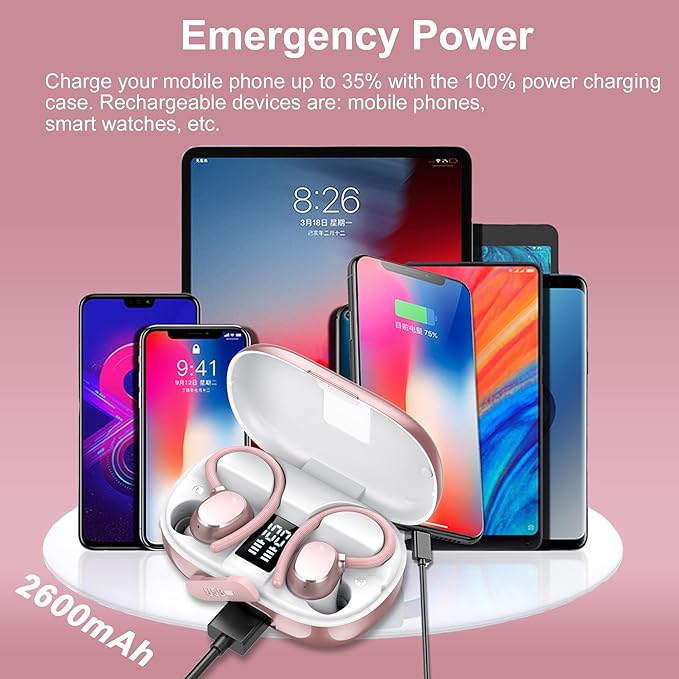 Ear buds Wireless Bluetooth Earbuds Sport 2026 NEW Bluetooth 5.3 Headphones with LED Display 128H Playtime Powerful Bass Over Ear Earphones with Earhooks IP7 Waterproof for Gym/Running/Workout
