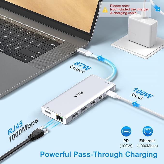 USB C Laptop Docking Station Dual Monitor HDMI for Dell/Lenovo/HP Laptop 14 in 1 USB C Hub Multiport Adapter Dongle Dock USB C to 2 HDMI 4K+DisplayPort+Ethernet+4USB+2USB C+100W PD Charger+SD/TF+Audio