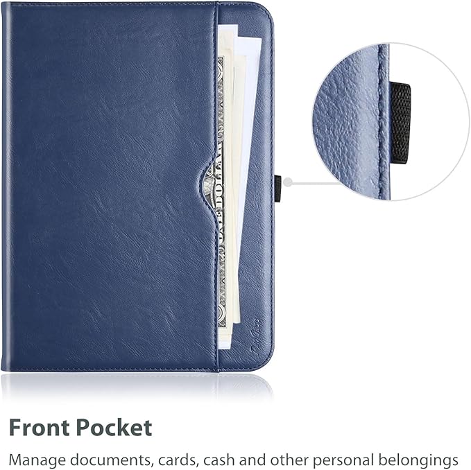 ProCase for iPad A16 11th Generation 11 Inch 2025/iPad 10th Generation Case 10.9 Inch 2022, iPad 11/10 PU Leather Case Business Stand Cover Smart Folio with Hand Strap Front Pocket Pen Loop -Navy