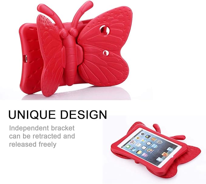 Kids Case for Apple iPad mini 5/Mini 4/Mini 3/Mini 2/Mini 1 with Kickstand Soft EVA Foam Lightweight Shockproof Stand Cover for iPad mini 5th/4th/3rd/2nd/1st Generation 7.9", Red Butterfly