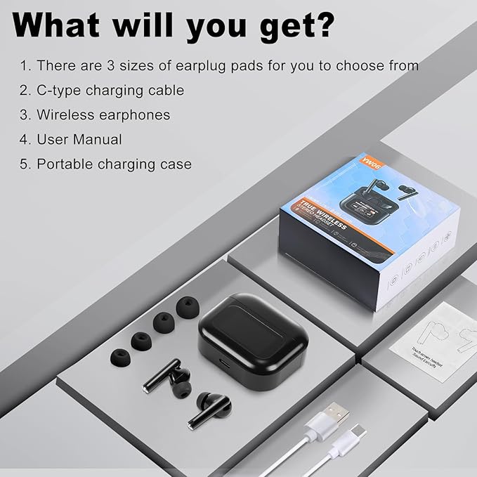 Wireless Earbuds, Bluetooth 5.4 Ear Buds with Touch Screen, ANC/ENC Noise Cancelling Earbuds with Charging Case, IPX7 Waterproof, 6 EQ Modes, 40H Playtime Stereo Sound Earphones for iOS Android(Black)