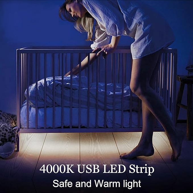 dephen 4.9ft Dimmable LED Strip Lights, 5v 4000K Daylight Dotless COB String, Flexible and Cuttable Rope Lighting, Self Adhesive Tape for TV Backlight, Bedroom, Cabinet, Kitchen, DIY
