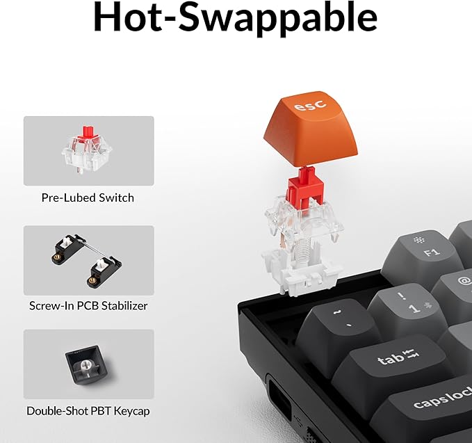 Keychron K8 Max Custom Mechanical Keyboard Wireless, TKL 2.4 GHz/Bluetooth 5.1/Wired QMK Programmable RGB, Hot-Swappable with Keychron Super Red Switch Compatible with Mac Windows Linux