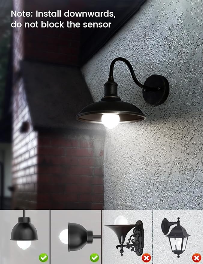 Motion Sensor LED Light Bulbs Outdoor, 13W(100W Equivalent) Dusk to Dawn Sensor Bulb PIR Infrared Motion Activated 5000K E26 A19 Auto On Security Bulb for Porch Stairs Hallway Garage Lighting 2 Pack