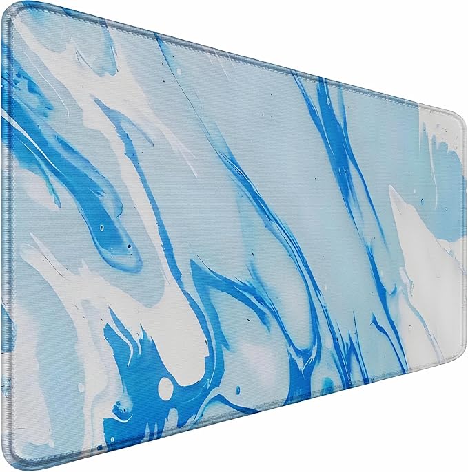 Extra Large Gaming Mouse Pad 31.5 x 11.8 in, Waterproof Mousepad with Stitched Edges, Premium Microfiber Cloth Surface, Non-Slip Base Keyboard Desk Mat for Home Office Gaming, Marble Blue White