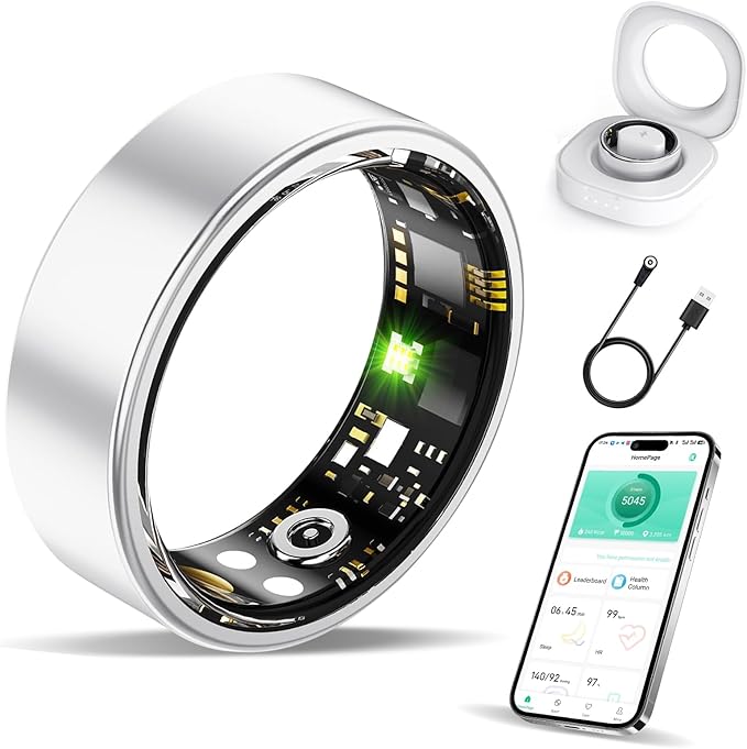 Smart Ring Health Tracker, Fitness Sleep and Heart Rate Monitor Smart Ring, Waterproof Bluetooth Fitness Tracker Ring IPX68 Waterproof (Silver, 11)