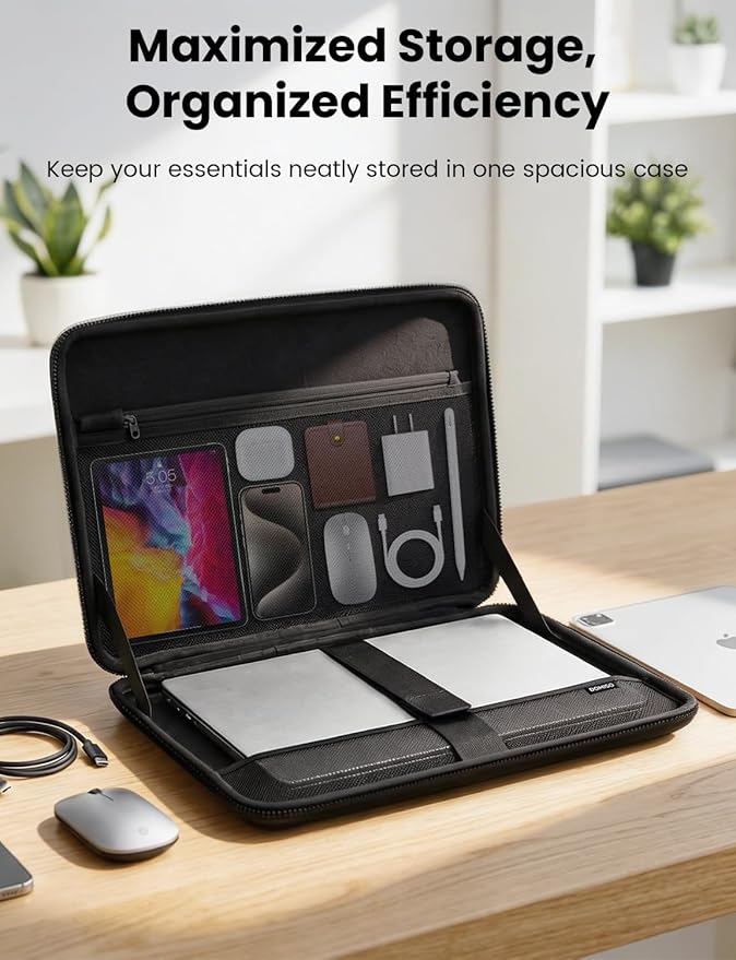 DOMISO Laptop Hard Case 17-17.3 inch Waterproof Shockproof Hard Shell Laptop Sleeve with Handle & Storage Pocket, Compatible with MacBook, HP, Dell, Black